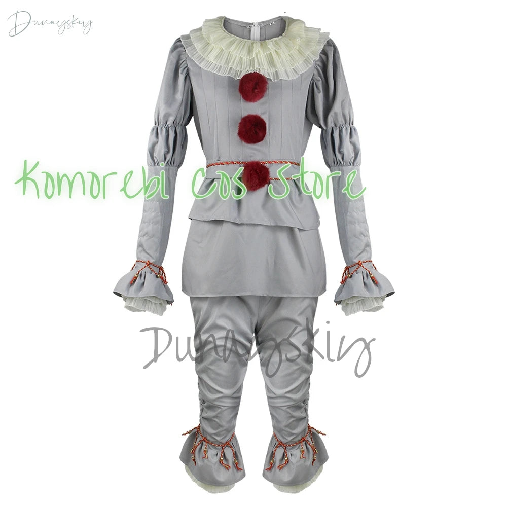 New Halloween Adult Men Pennywise Clown Cosplay Costume Carnival Party Boys Girls Stage Performance Villain Vintage Clothing Set