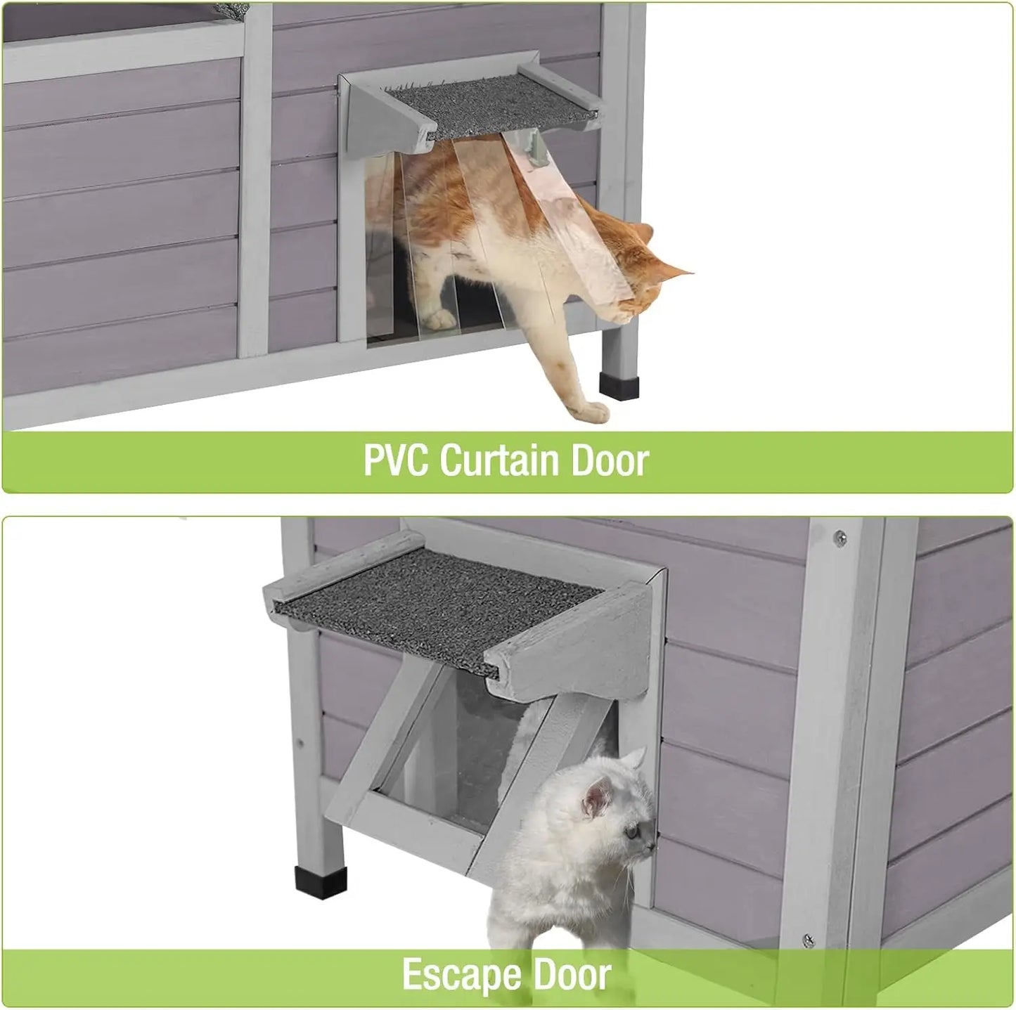 Insulated Outdoor Feral Kitty Shelter with Weatherproof Liner - Large Space Cat Condo for Winter