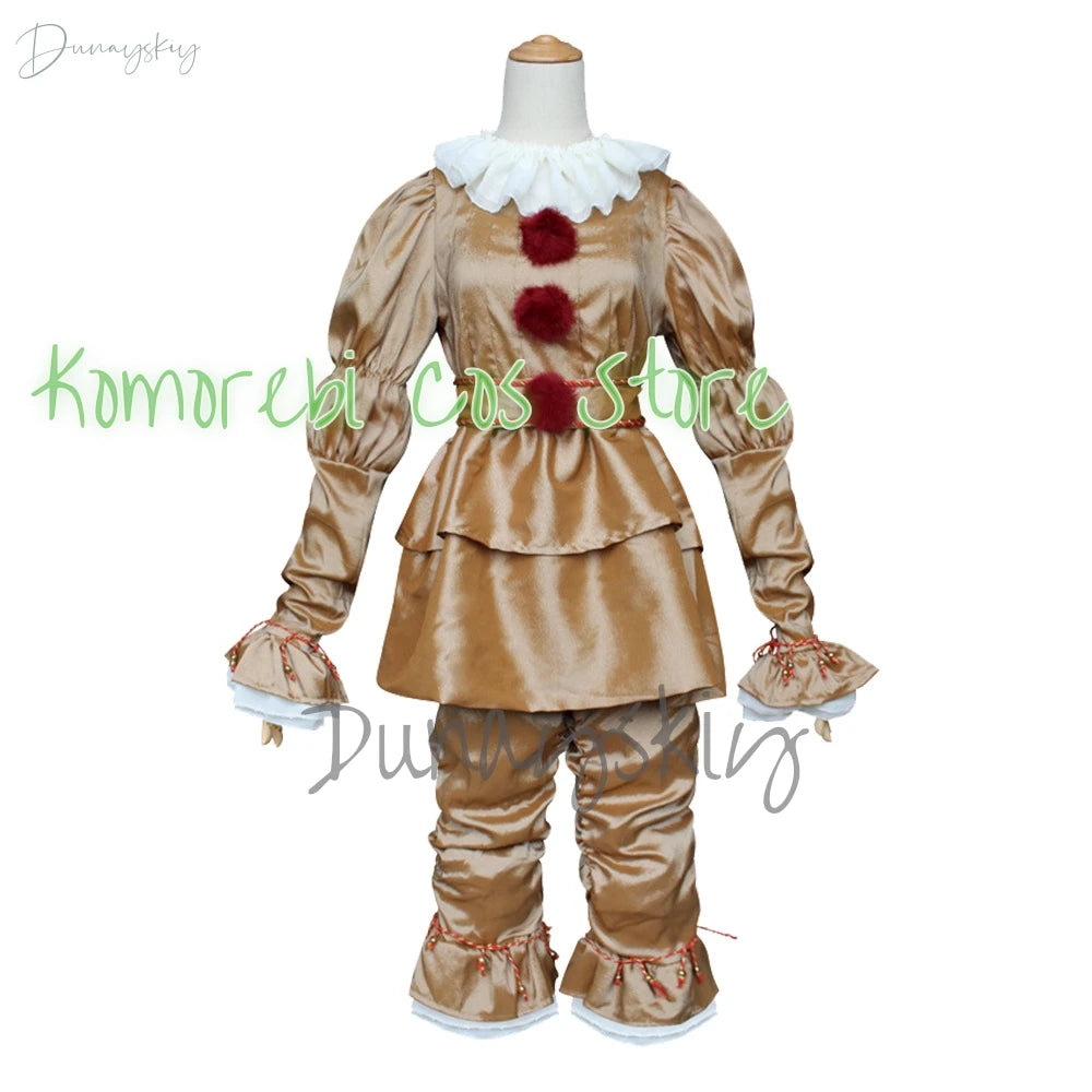 New Halloween Adult Men Pennywise Clown Cosplay Costume Carnival Party Boys Girls Stage Performance Villain Vintage Clothing Set