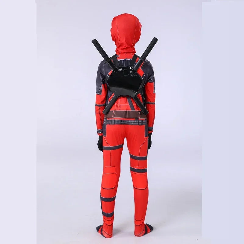 Adult Deadpool Costume Men Women Kids Cosplay Mask Suit Jumpsuit Backpack Knif Accessories Superhero Halloween Costume Child