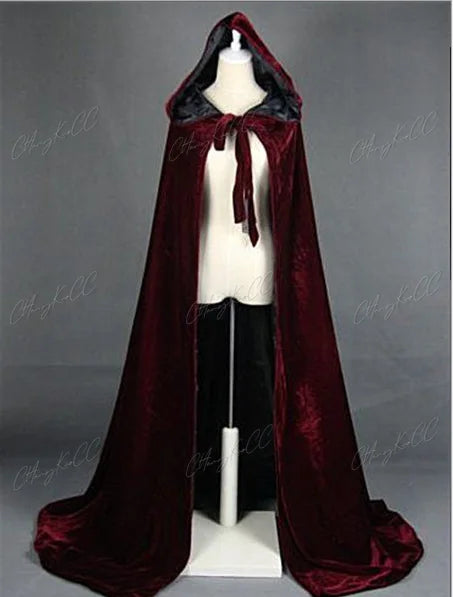 Hooded Cloak Long Velvet Cape Robe Green Black Red Halloween Carnival Purim Coats Medieval Witch Wicca Vampire Costume For Adult