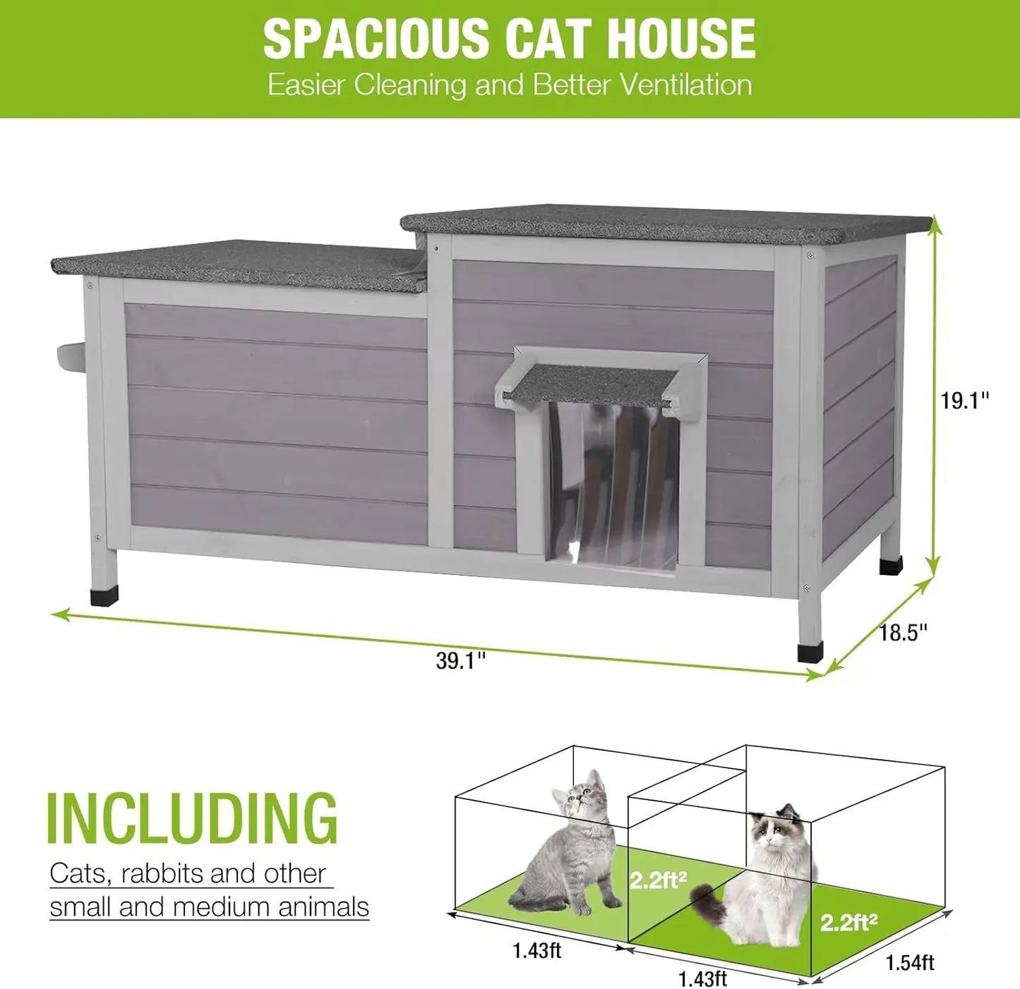 Insulated Outdoor Feral Kitty Shelter with Weatherproof Liner - Large Space Cat Condo for Winter