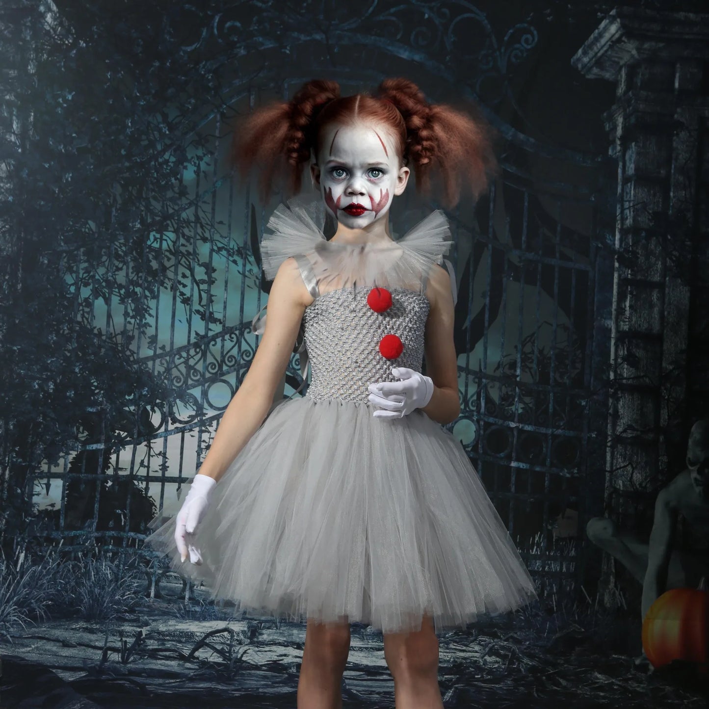 Joker Pennywise Girls Mesh Tutu Dress Horror Joker Halloween Costume Cosplay Costumes Kids Fancy Dresses Performance Clothing