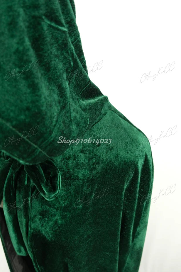 Hooded Cloak Long Velvet Cape Robe Green Black Red Halloween Carnival Purim Coats Medieval Witch Wicca Vampire Costume For Adult