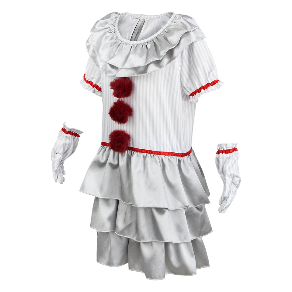 Halloween Cosplay Pennywise Dress for Girls Children's Joker Carnival Party Performance Costumes Kids Clown Masquerade Outfits