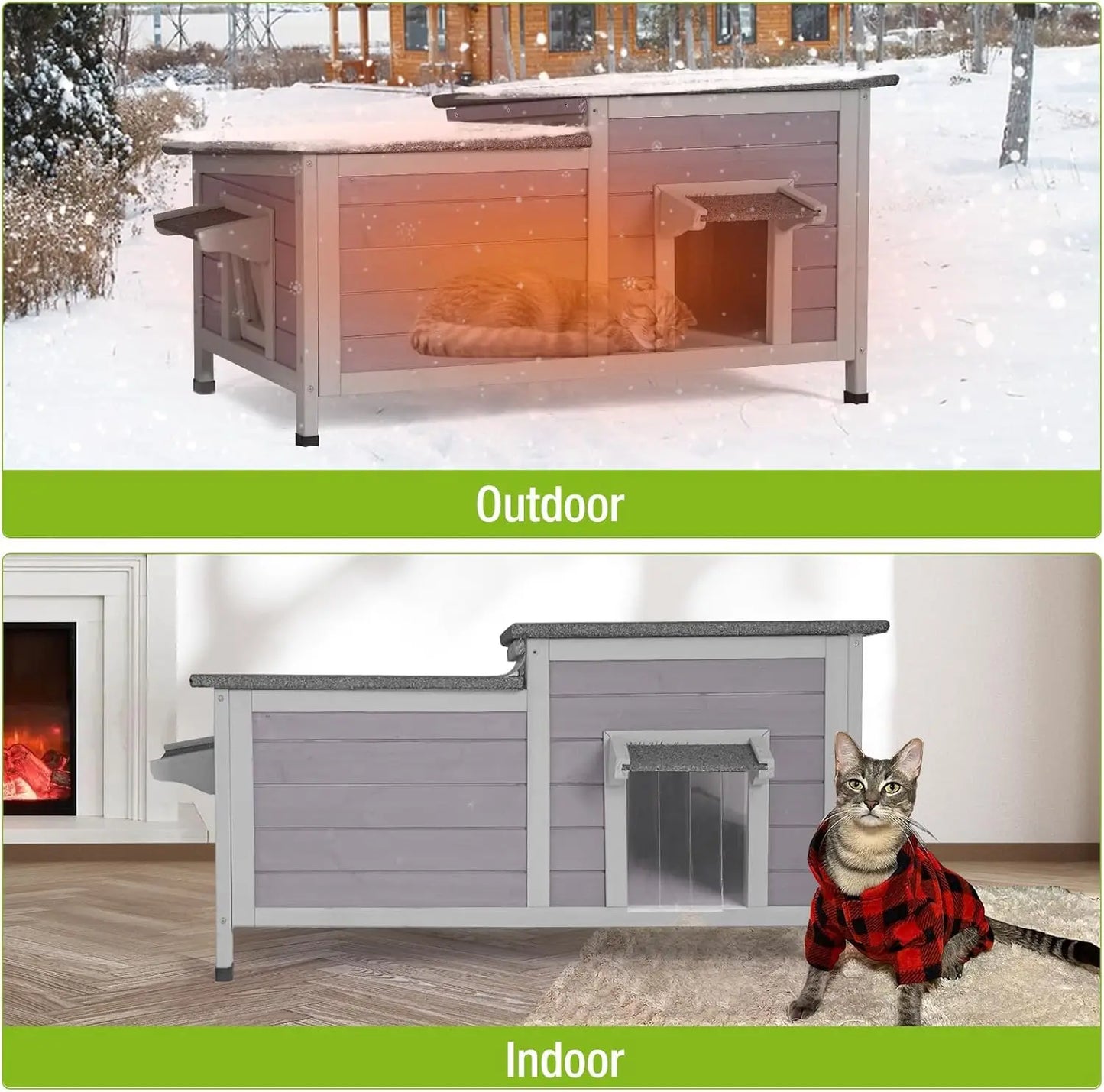 Insulated Outdoor Feral Kitty Shelter with Weatherproof Liner - Large Space Cat Condo for Winter