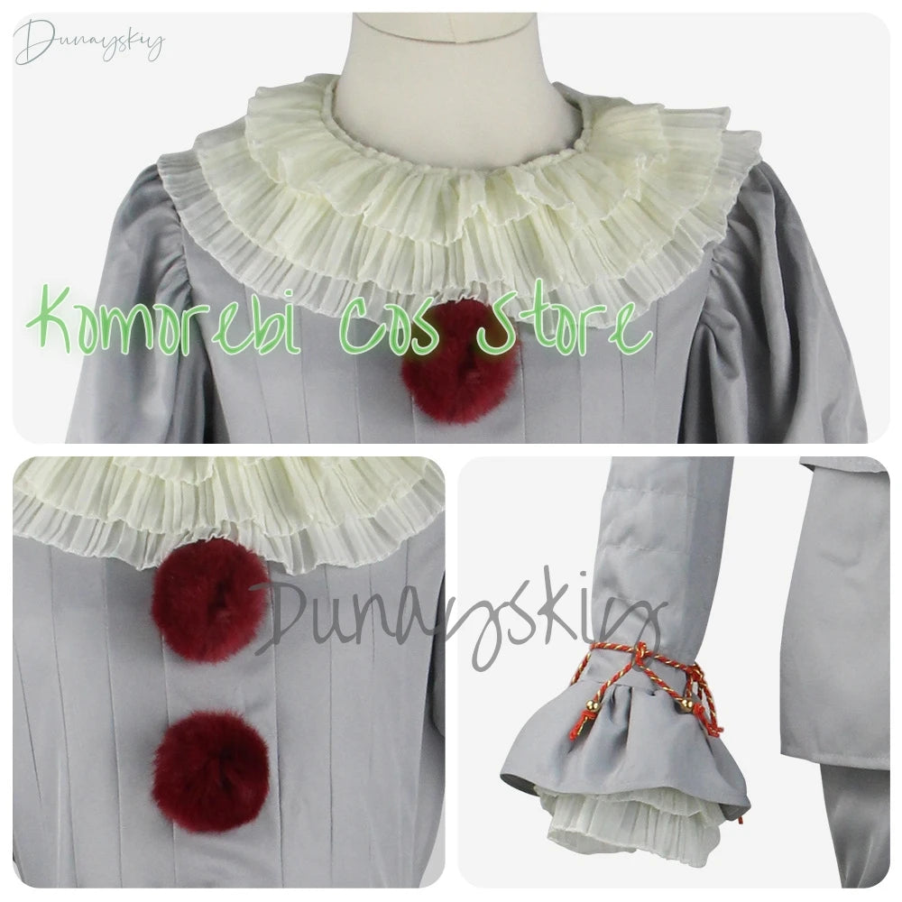 New Halloween Adult Men Pennywise Clown Cosplay Costume Carnival Party Boys Girls Stage Performance Villain Vintage Clothing Set