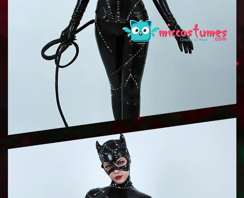 Miccostumes Women's Delux Cat Fullbody Black Catsuit Cosplay Costume Whip Zipper Patch for Halloween Cosplay costume