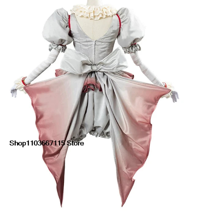 Movie Clown Pennywise Cosplay Costume Halloween Girls Outfit Horror Lolita Dress Up Women Fantasy Dress Carnival Party Full Set