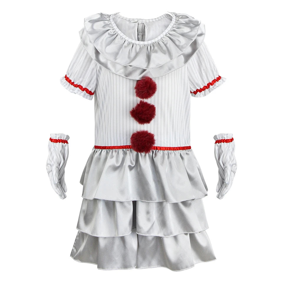 Halloween Cosplay Pennywise Dress for Girls Children's Joker Carnival Party Performance Costumes Kids Clown Masquerade Outfits