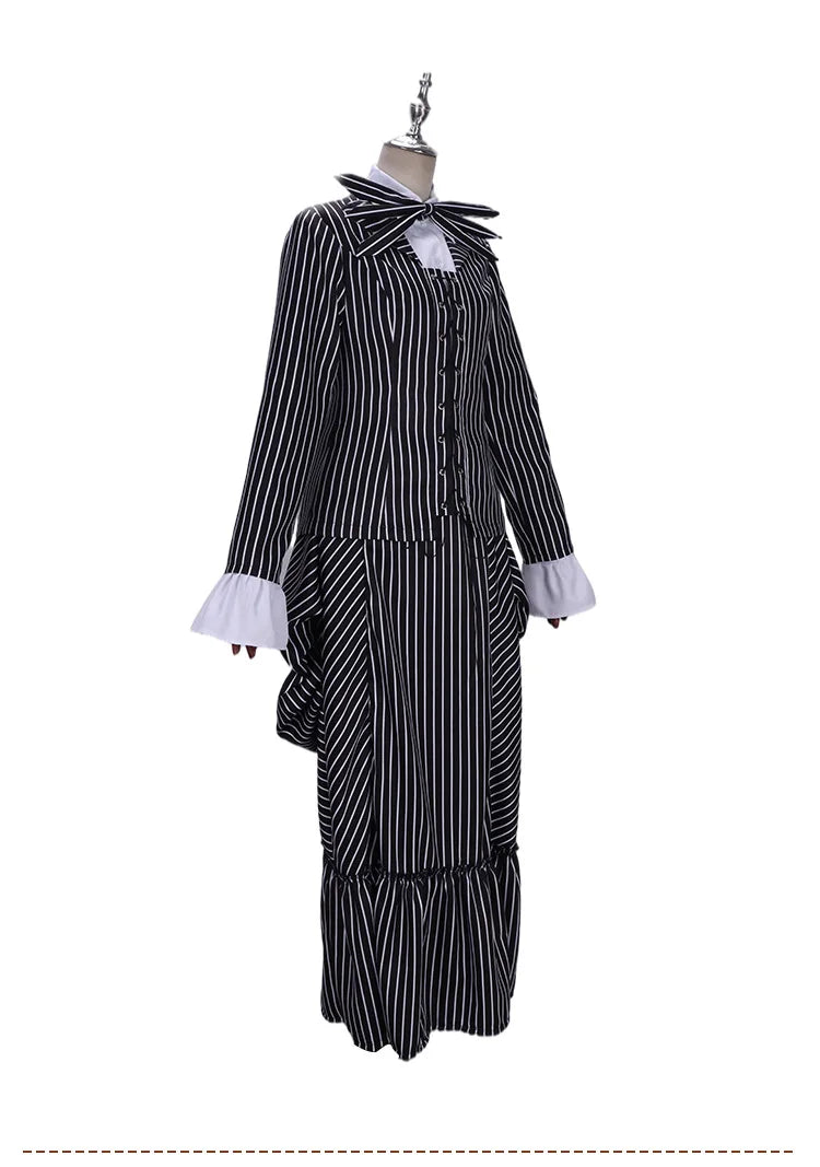 Jack Skelington Cosplay Costume Movie The Nightmare Cosplay Before Christmas Striped Top Pant Outfit Halloween Party Uniform