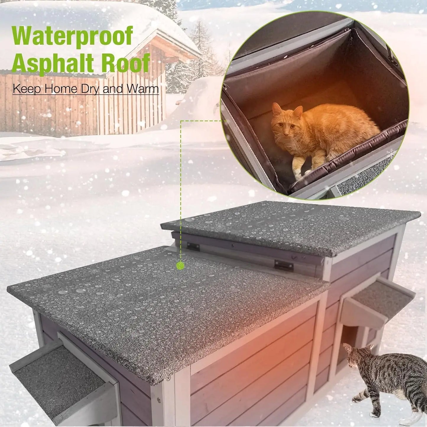 Insulated Outdoor Feral Kitty Shelter with Weatherproof Liner - Large Space Cat Condo for Winter