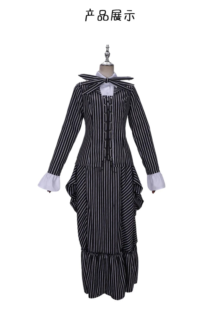 Jack Skelington Cosplay Costume Movie The Nightmare Cosplay Before Christmas Striped Top Pant Outfit Halloween Party Uniform