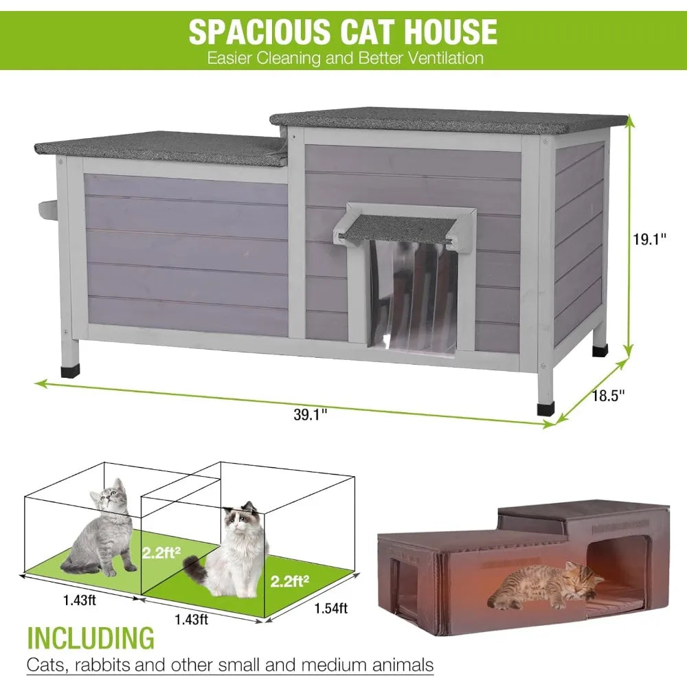 Insulated Outdoor Feral Kitty Shelter with Weatherproof Liner - Large Space Cat Condo for Winter