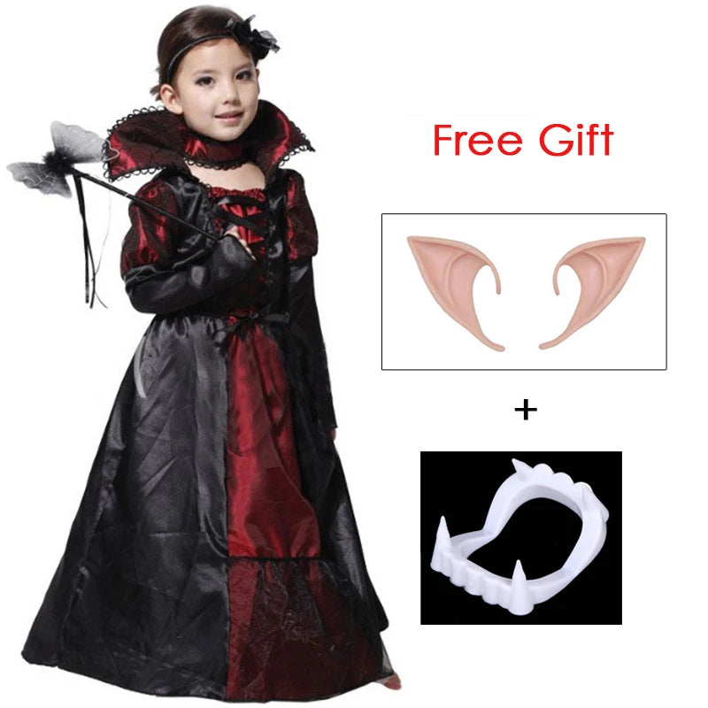 Umorden Kids Child Vampire Costume Count Dracula Cosplay Boys Vampiress for Girls Purim Halloween Party Fantasia Dress Up