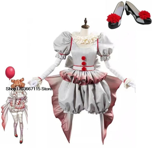 Movie Clown Pennywise Cosplay Costume Halloween Girls Outfit Horror Lolita Dress Up Women Fantasy Dress Carnival Party Full Set