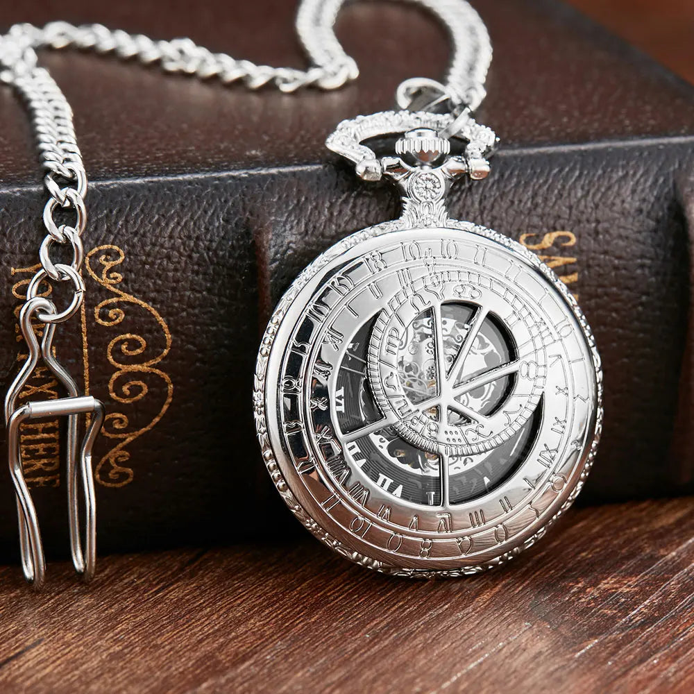 Doctor Silver Who Hollow Design Mechanical Pocket Watch Men Chains Roman Dial Retro Skeleton Hand wind Pocket Watches Mechanical