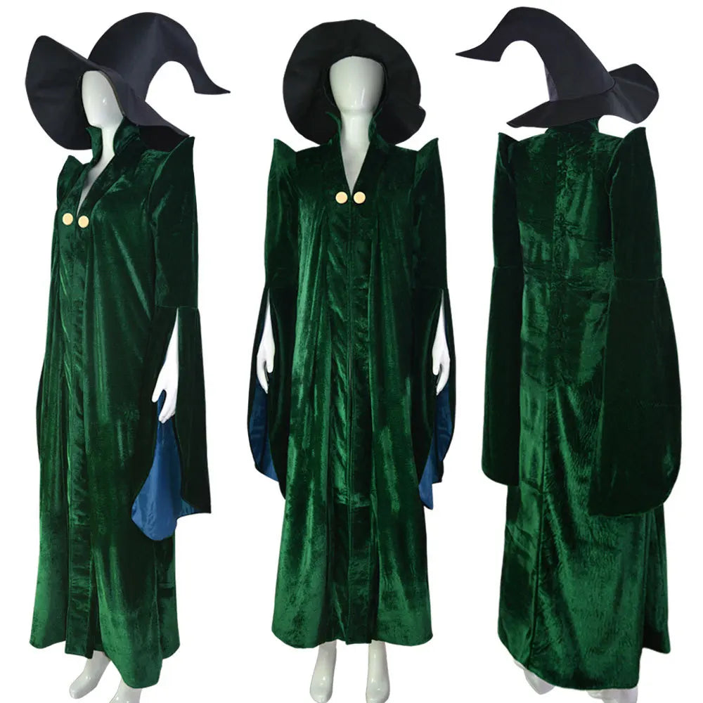 High Quality Professor Minerva McGonagall Cosplay Costume Green Cape Velvet Role Play Cloak Halloween Adults Children Costume