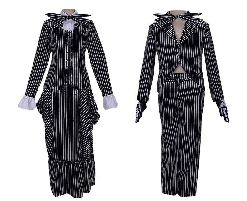 Jack Skelington Cosplay Costume Movie The Nightmare Cosplay Before Christmas Striped Top Pant Outfit Halloween Party Uniform