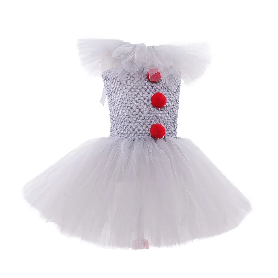 Joker Pennywise Girls Mesh Tutu Dress Horror Joker Halloween Costume Cosplay Costumes Kids Fancy Dresses Performance Clothing