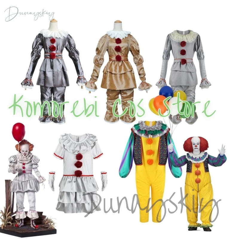 New Halloween Adult Men Pennywise Clown Cosplay Costume Carnival Party Boys Girls Stage Performance Villain Vintage Clothing Set