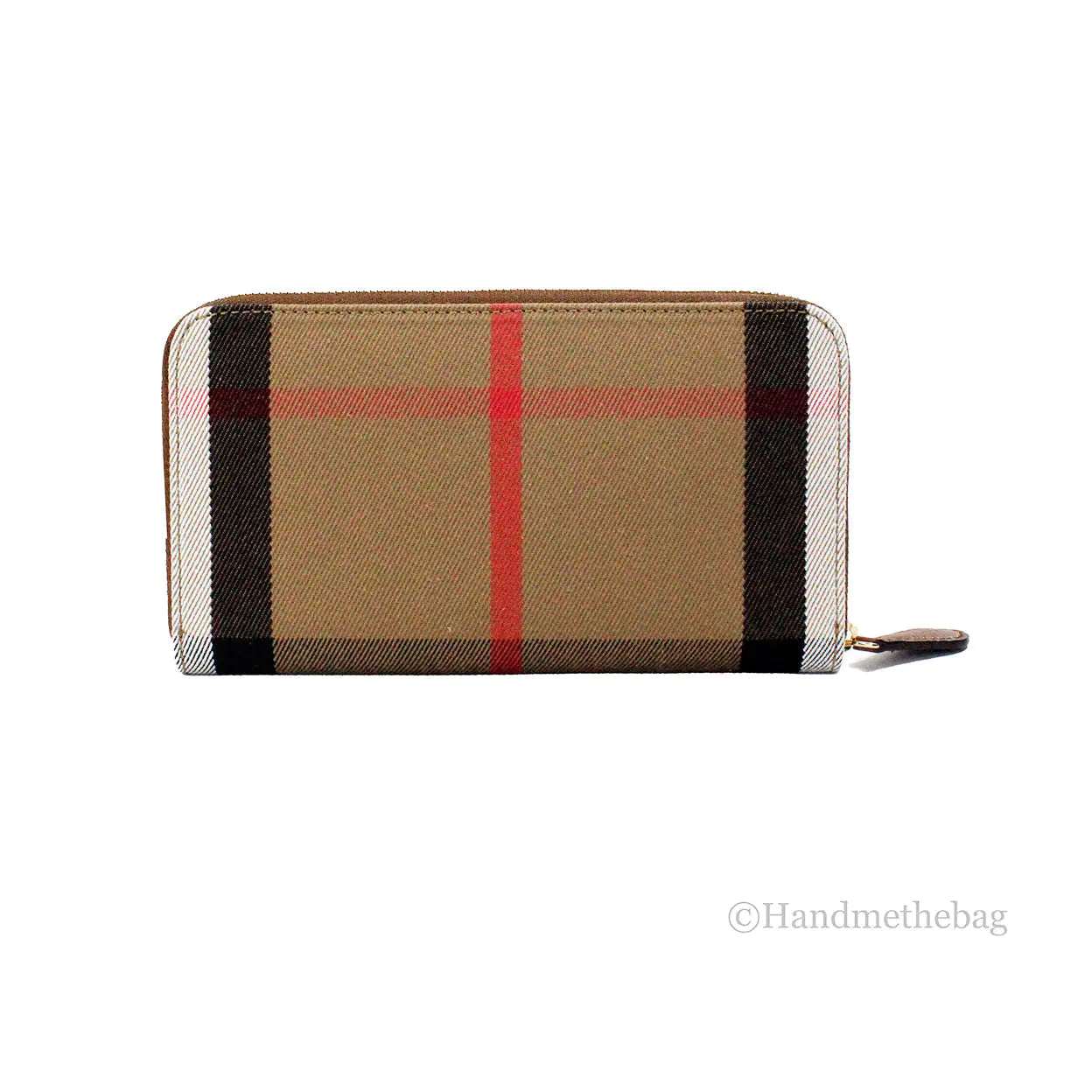 Burberry Elmore Tan Grainy Leather House Check Canvas Wallet