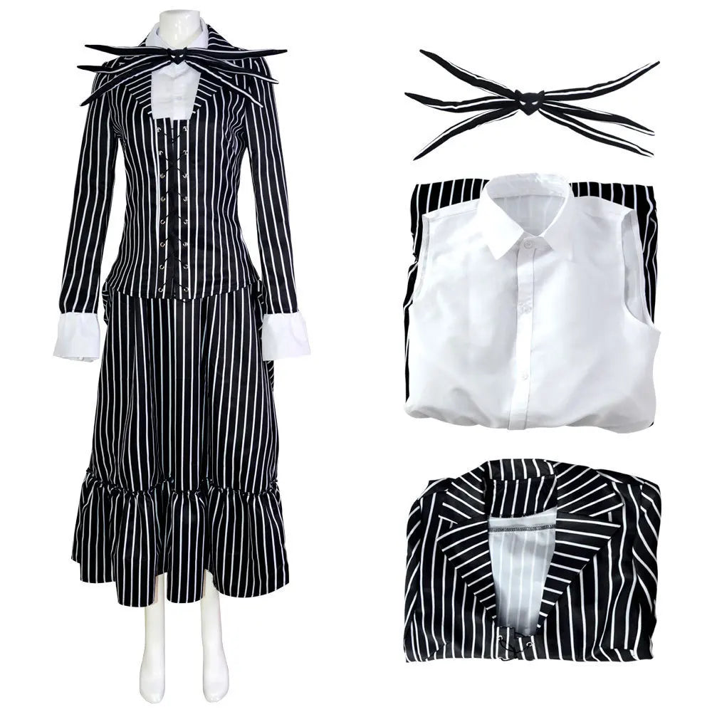 Jack Skelington Cosplay Costume Movie The Nightmare Cosplay Before Christmas Striped Top Pant Outfit Halloween Party Uniform