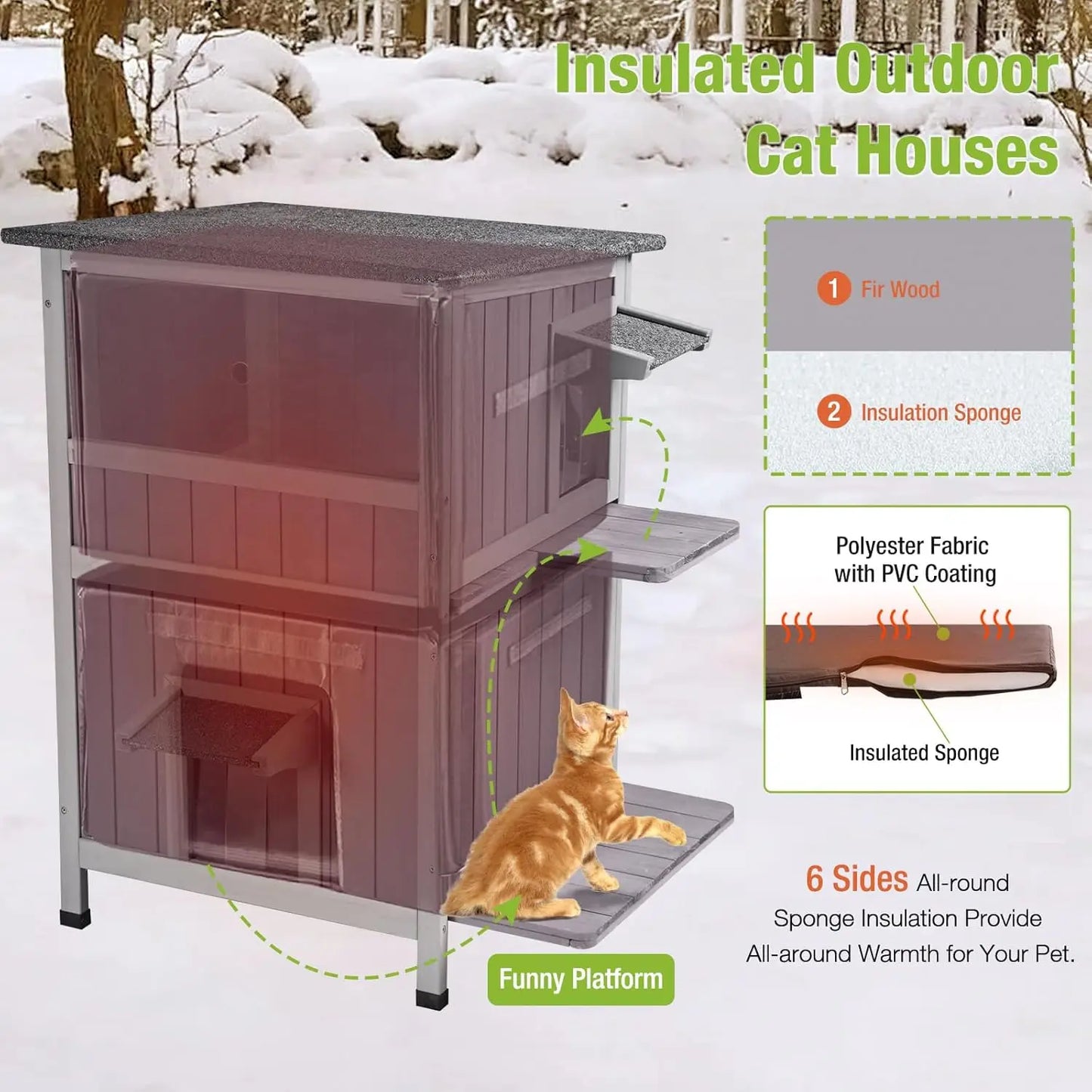 Insulated Outdoor Cat House, Waterproof, Weatherproof for Feral Cats