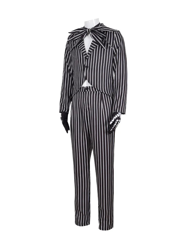 Jack Skelington Cosplay Costume Movie The Nightmare Cosplay Before Christmas Striped Top Pant Outfit Halloween Party Uniform