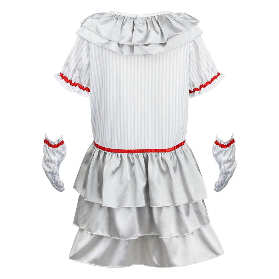 Halloween Cosplay Pennywise Dress for Girls Children's Joker Carnival Party Performance Costumes Kids Clown Masquerade Outfits