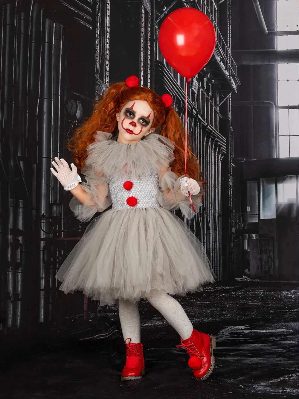 Joker Pennywise Girls Mesh Tutu Dress Horror Joker Halloween Costume Cosplay Costumes Kids Fancy Dresses Performance Clothing