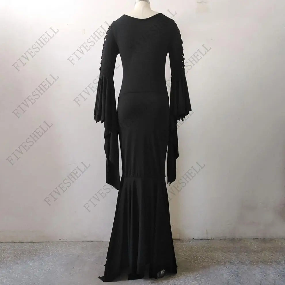 Medieval Vampire Black Lace Up Gown Robe For Women S-5XL Sexy Witch Ghost Halloween Costume Morticia Addam Gothic Maxi Dress