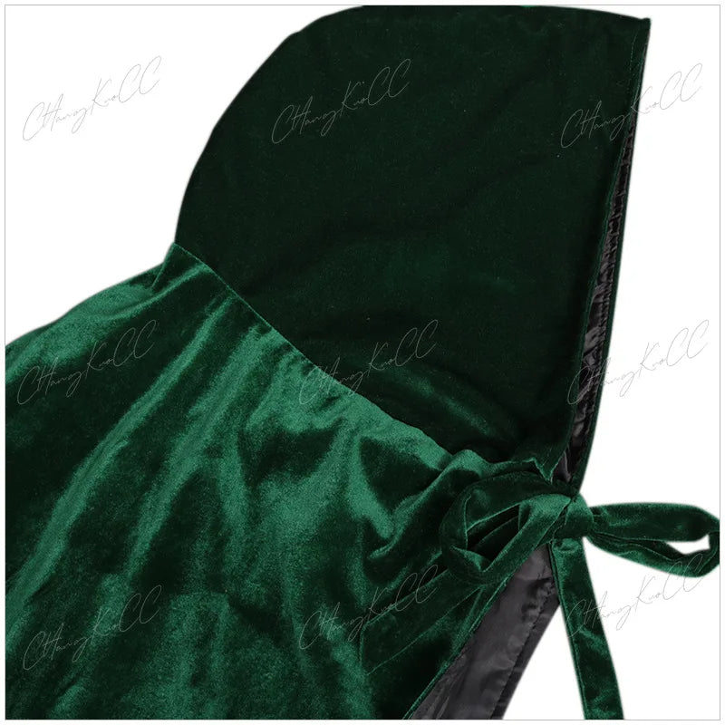 Hooded Cloak Long Velvet Cape Robe Green Black Red Halloween Carnival Purim Coats Medieval Witch Wicca Vampire Costume For Adult