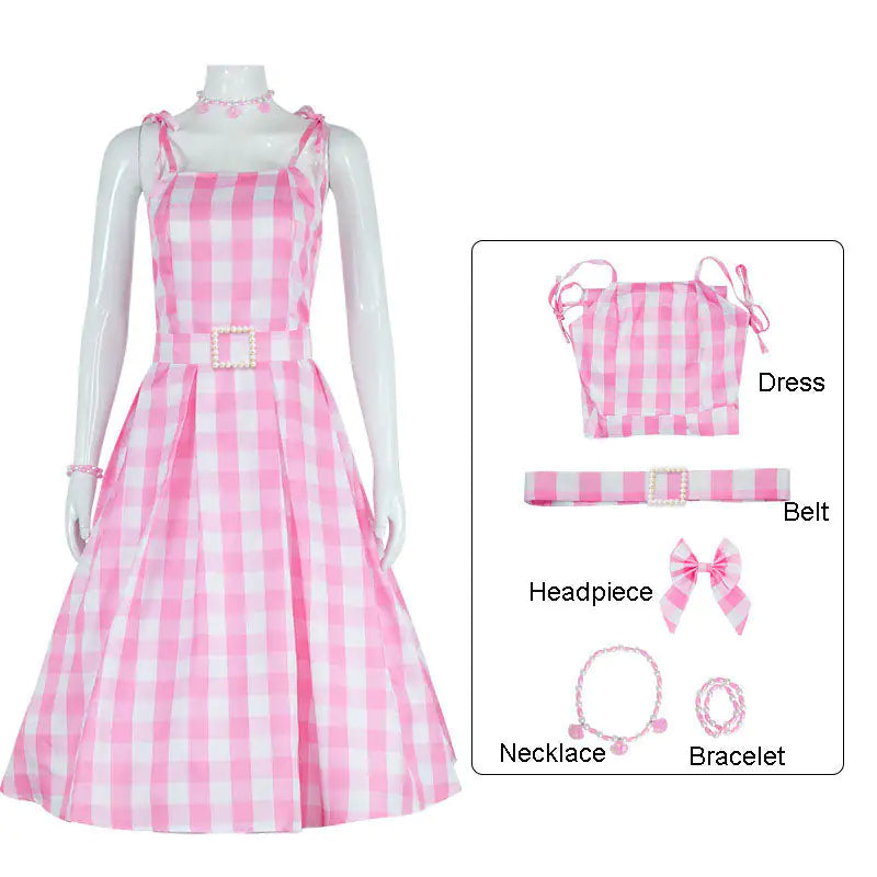 Barbie Square Pattern Dress With Belt Cosplay - Trendy Sassy Stylish