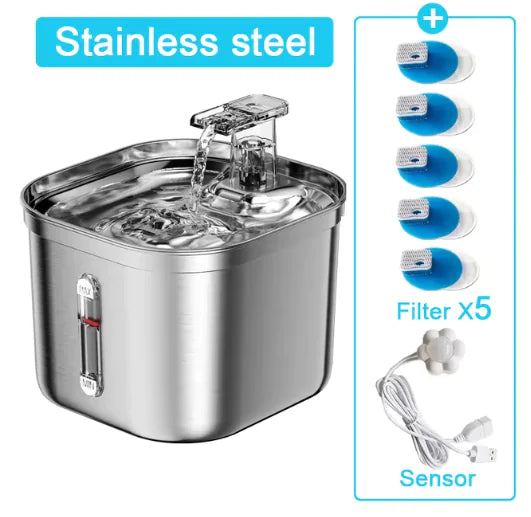 Ultra-Quiet Stainless Steel Cat Fountain with Automatic Sensor & Filter - Trendy Sassy Stylish