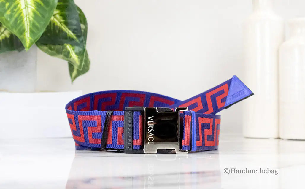 Versace Greek Key Lapis Blue Scarlet Red Adjustable Belt - Trendy Sassy Stylish