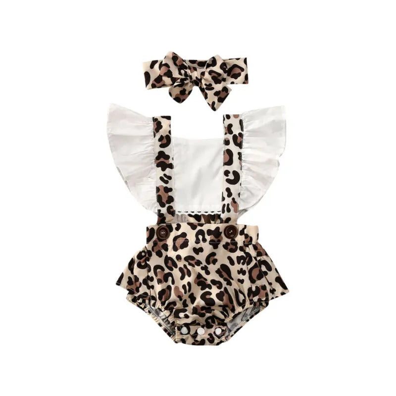 Baby Leopard Jumpsuit Set & Headband - Trendy Sassy Stylish