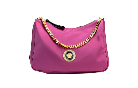 Versace Small Dahlia Nylon Medusa Pendant Crossbody Shoulder Bag - Trendy Sassy Stylish