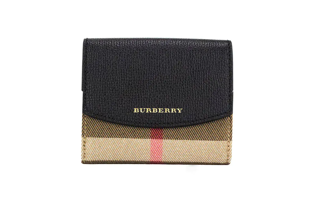 Burberry Luna Black Leather House Check Coin Pouch Wallet - Trendy Sassy Stylish