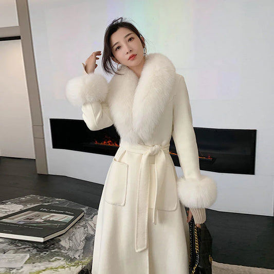 Slim Fit Wool Coat with Large Fur Collar - Trendy Sassy Stylish