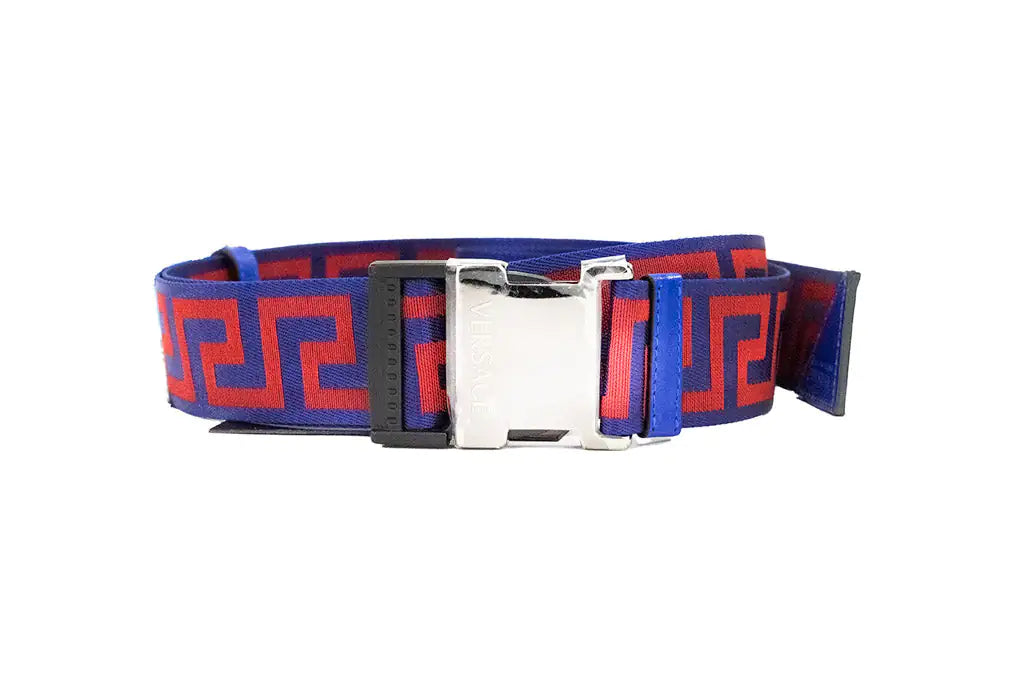 Versace Greek Key Lapis Blue Scarlet Red Adjustable Belt - Trendy Sassy Stylish