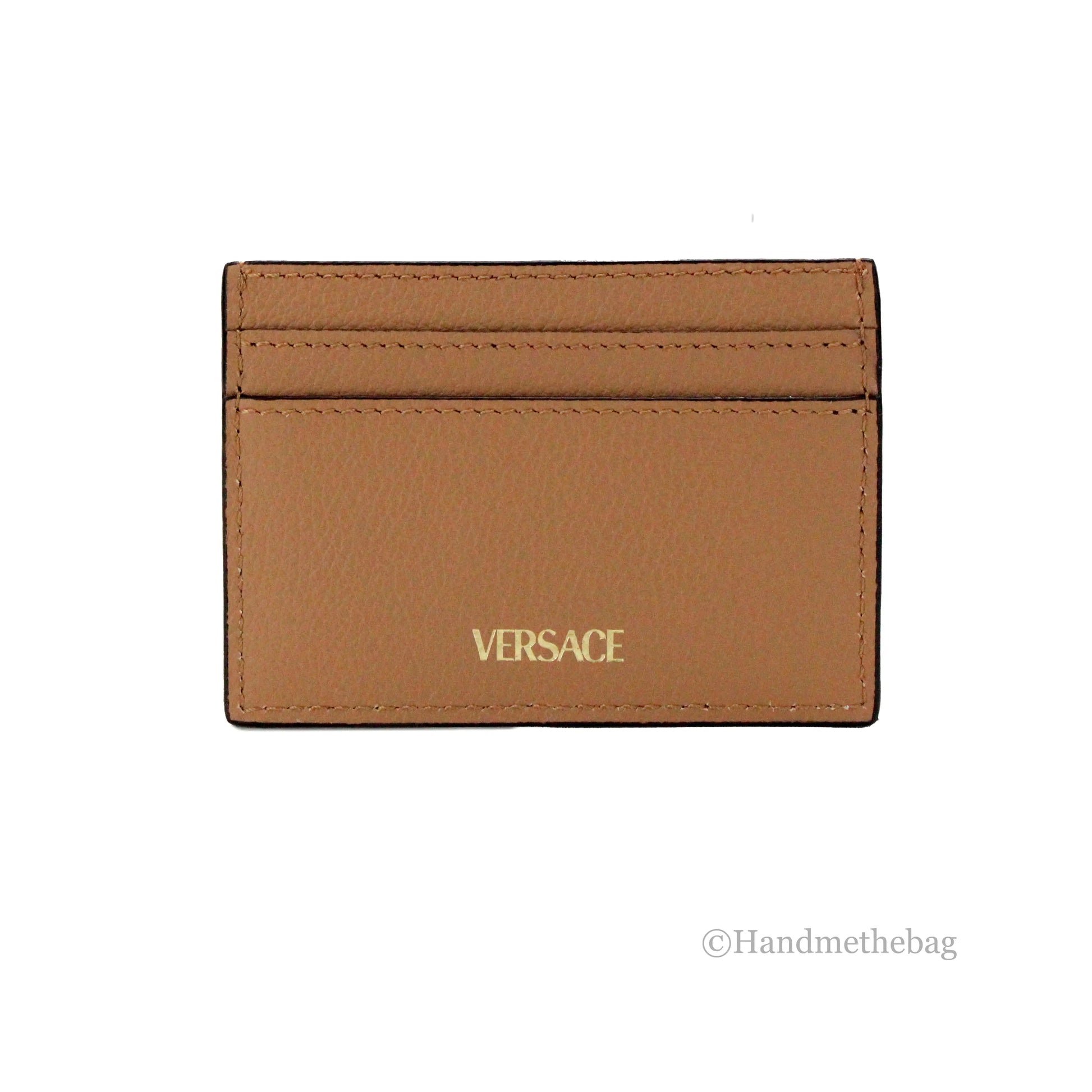 Versace Mini Medusa Brown Grainy Leather Card Case - Trendy Sassy Stylish