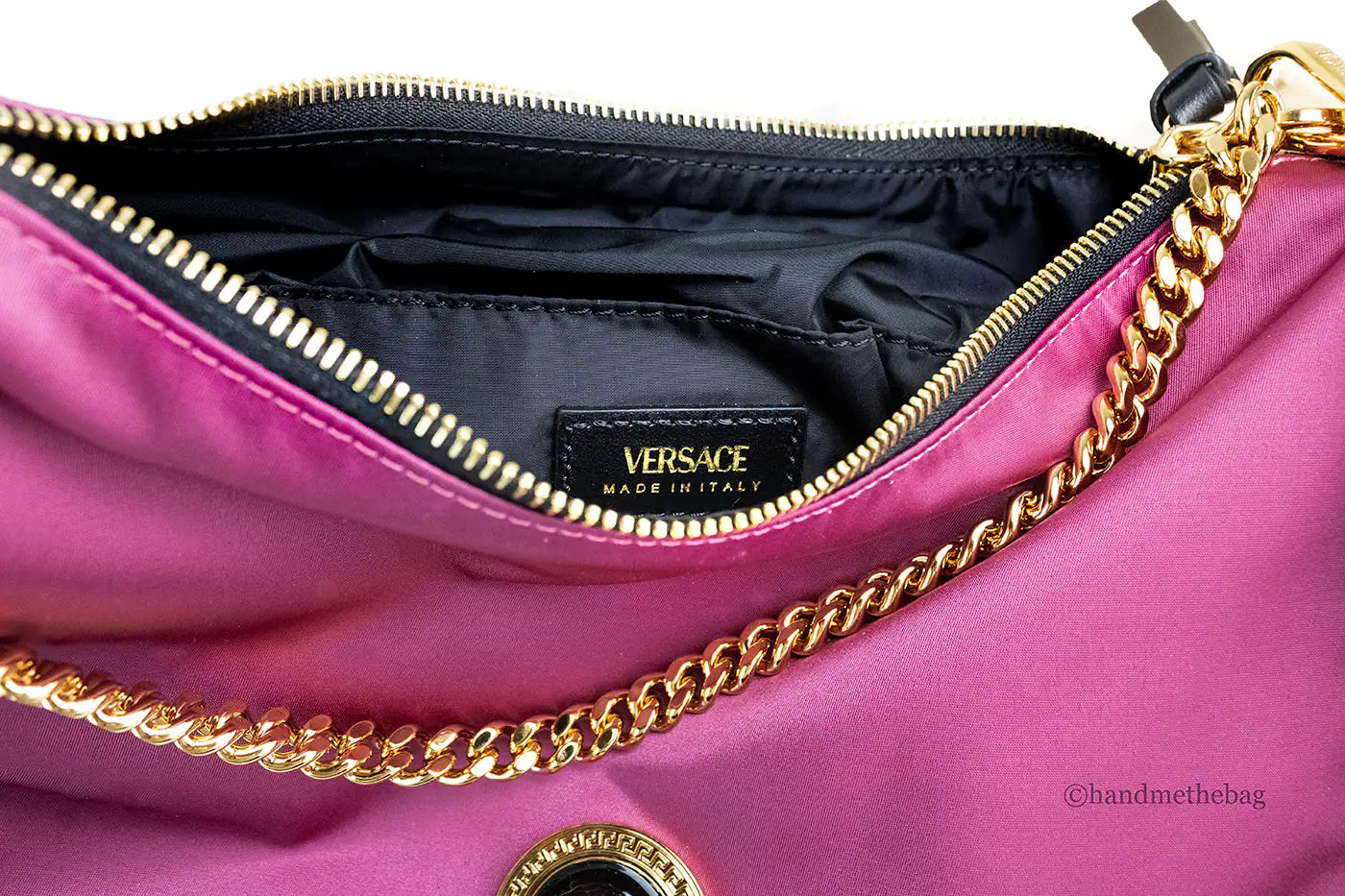 Versace Small Dahlia Nylon Medusa Pendant Crossbody Shoulder Bag - Trendy Sassy Stylish