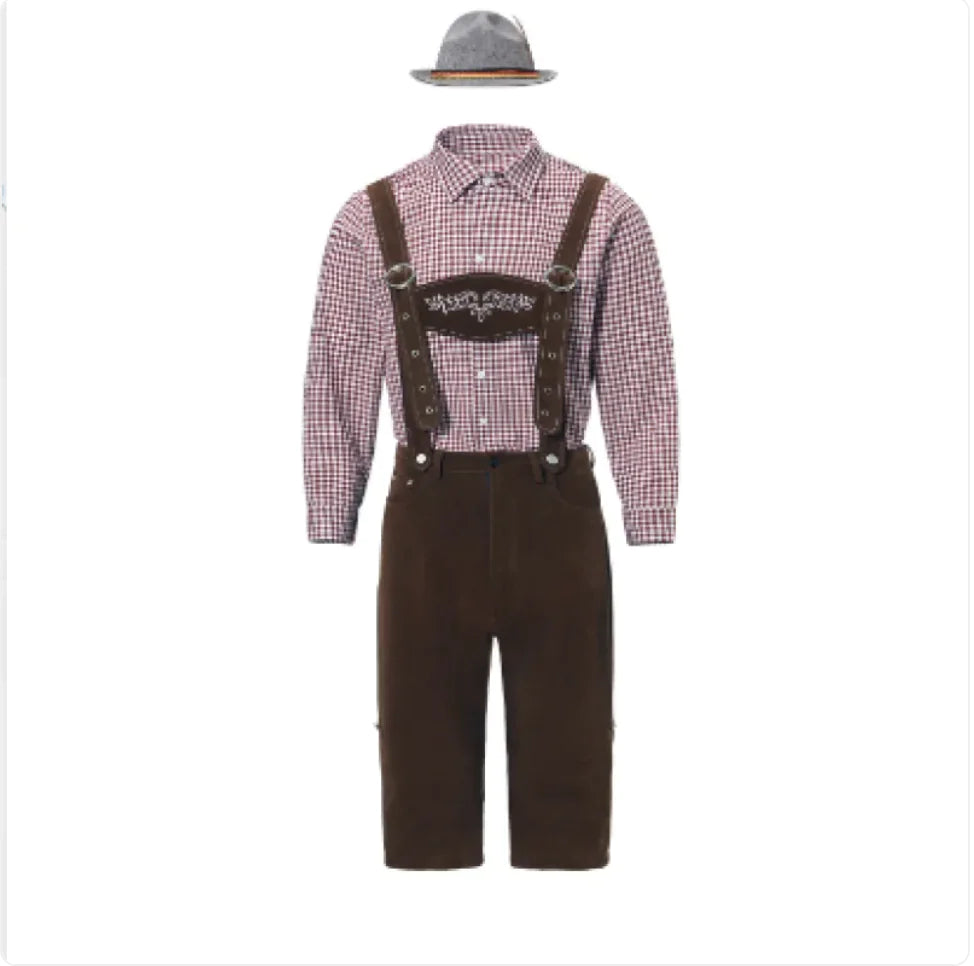 Men’s Oktoberfest Costume - Plaid Shirt, Bib Shorts, & Hat Set - Trendy Sassy Stylish