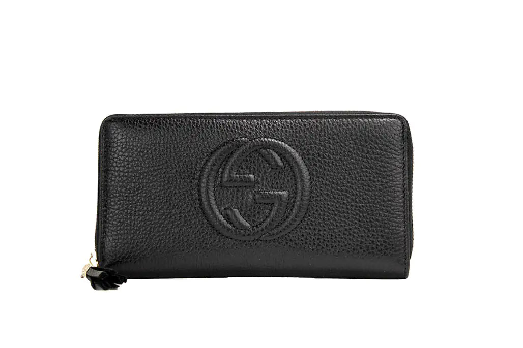 Gucci Cellarius Double Logo Black Leather Zip Around Wallet - Trendy Sassy Stylish