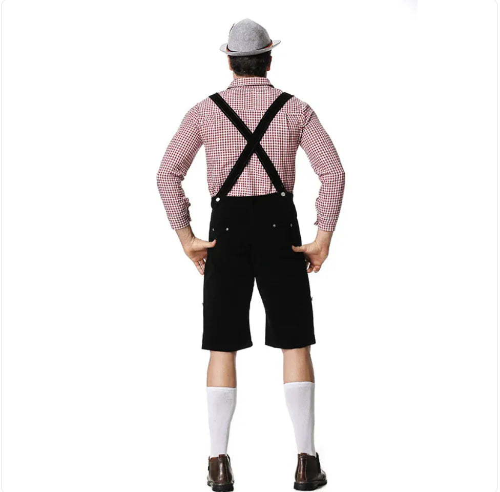 Men’s Oktoberfest Costume - Plaid Shirt, Bib Shorts, & Hat Set - Trendy Sassy Stylish