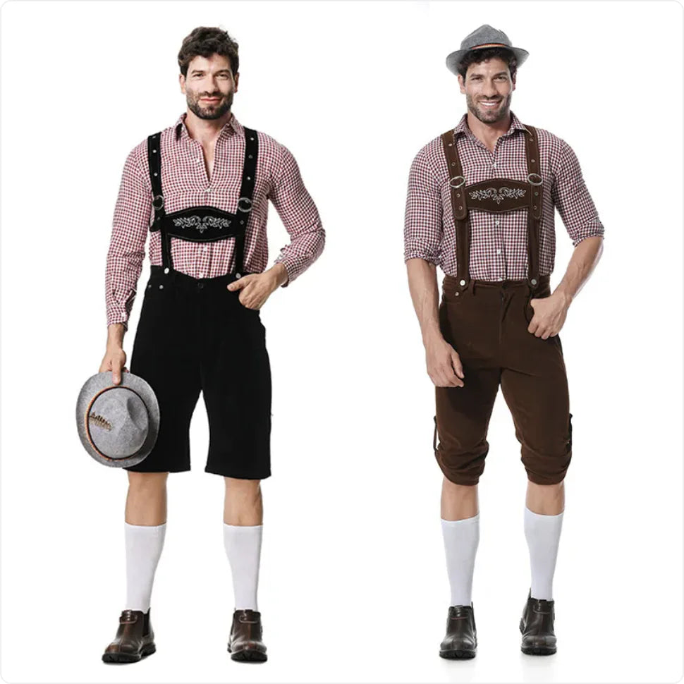 Men’s Oktoberfest Costume - Plaid Shirt, Bib Shorts, & Hat Set - Trendy Sassy Stylish