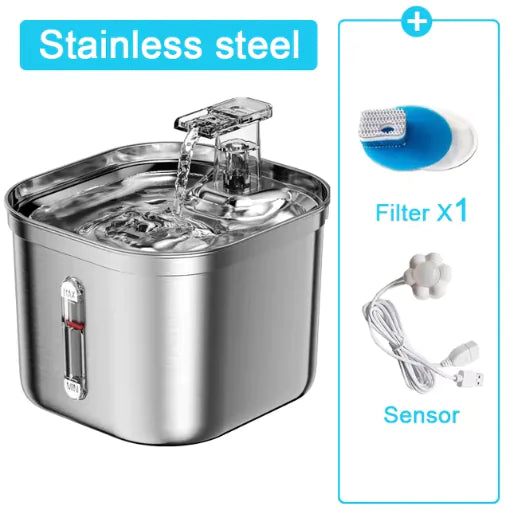 Ultra-Quiet Stainless Steel Cat Fountain with Automatic Sensor & Filter - Trendy Sassy Stylish