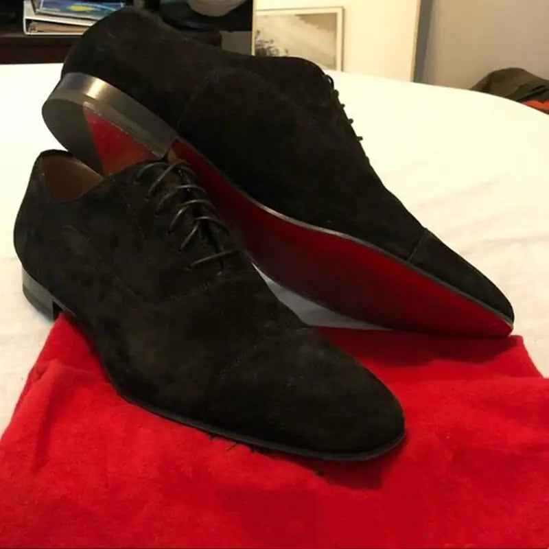 Red Bottom Classic Suede Leather Black Oxfords Shoes - Trendy Sassy Stylish